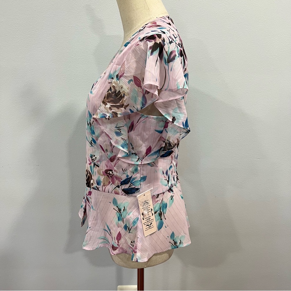 Nanette Nanette Lepore Floral Button Down Peplum Top In Sugar Purple Color- NWT - Picture 10 of 11